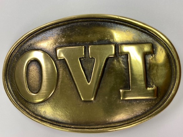 Belt Plate - Oval Cast Brass OVI - Ohio Volunteer Infantry